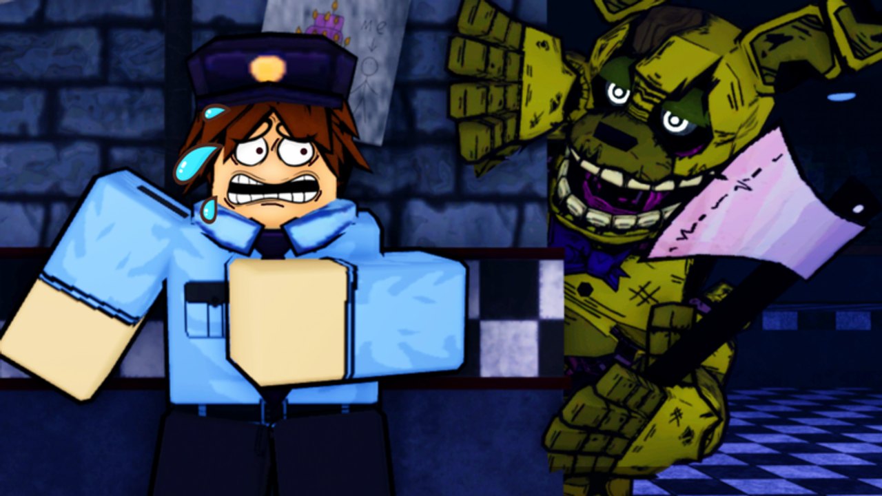 Night Guard facing Springtrap with an axe in Nights of Eternity on Roblox